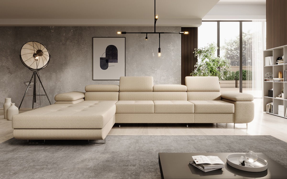 Designer Sofa Calvera Maxi mit Schlaf- und Klappfunktion in Bouclé