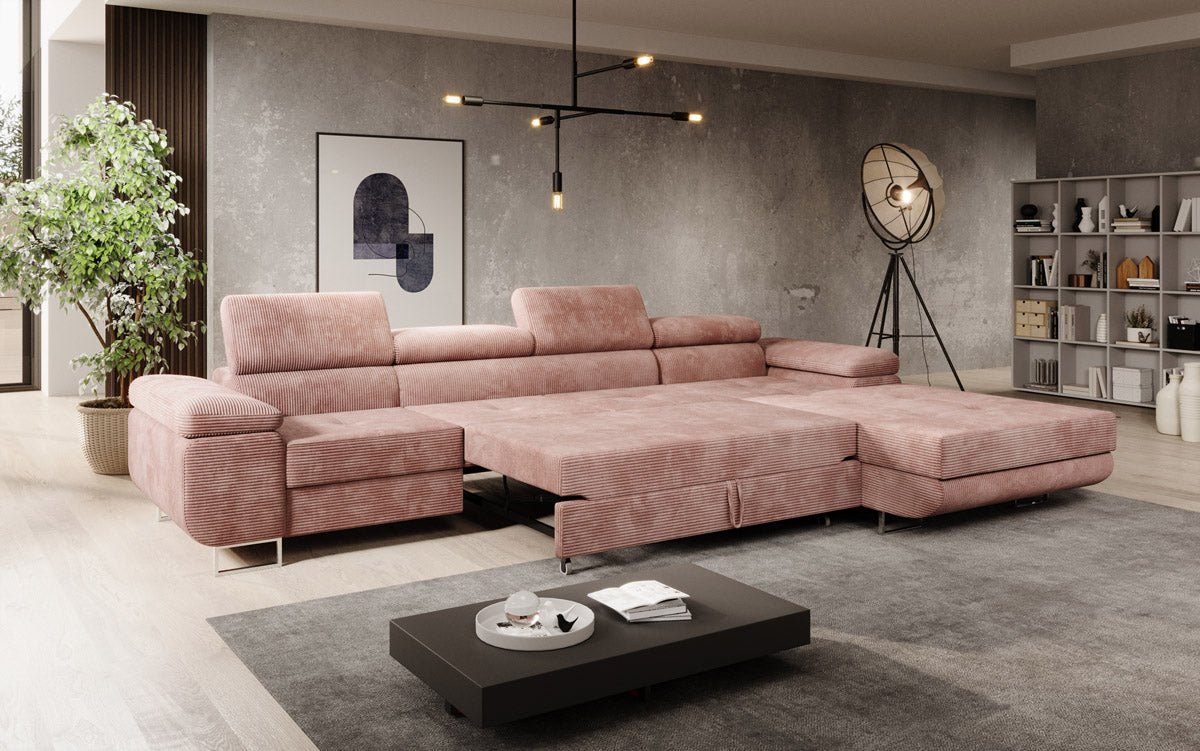 Designer Sofa Calvera Maxi mit Schlaf- und Klappfunktion in Cord