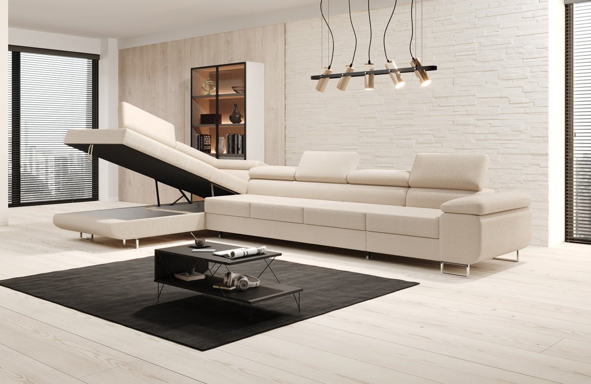 Designer Sofa Maxi mit Schlaf - und Klappfunktion in Bouclé