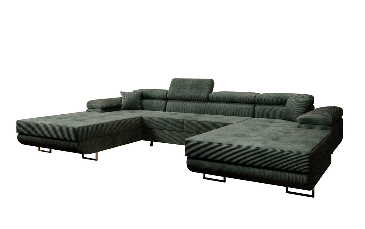 Designer Sofa Calvera U mit Schlaf- und Klappfunktion in Cord