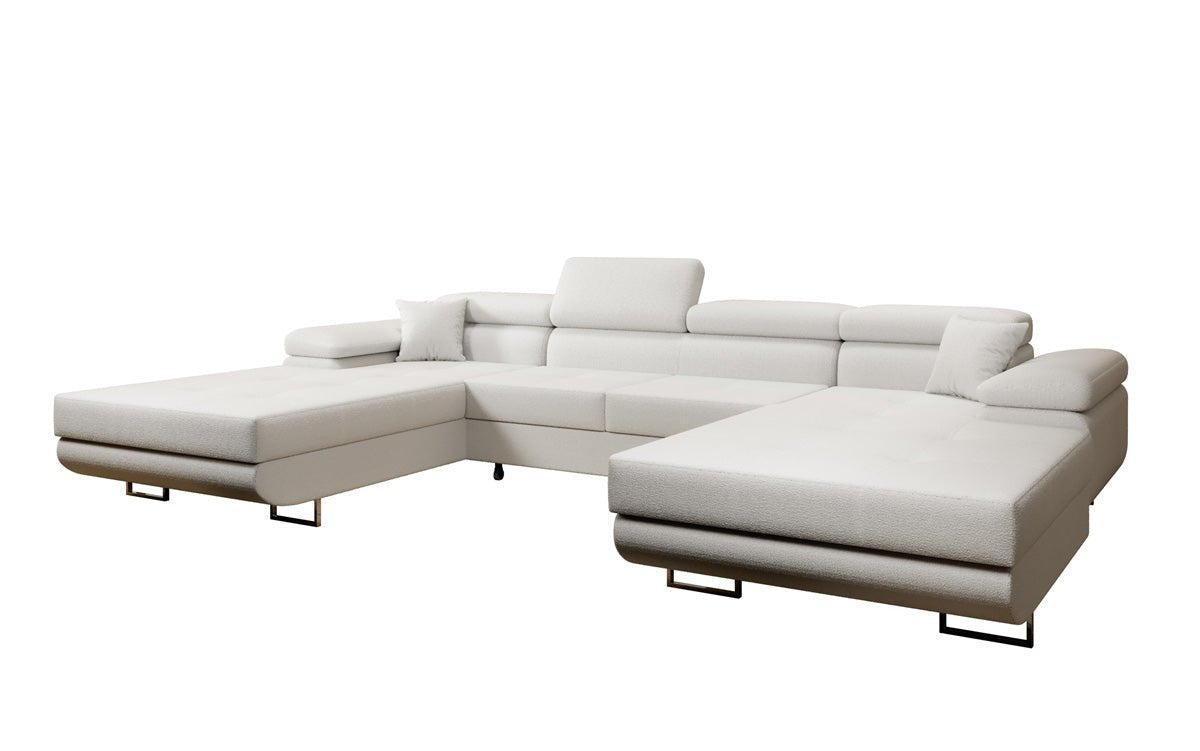 Designer Sofa Calvera U mit Schlaf- und Klappfunktion in Bouclé