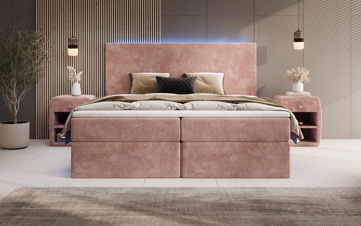 Boxspringbett Voyage mit LED u. Stauraum in Cord