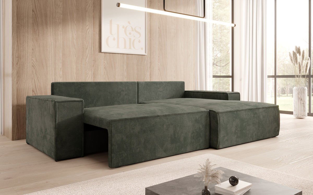 Designer Sofa Corino in Cord mit Schlaf- und Klappfunktion