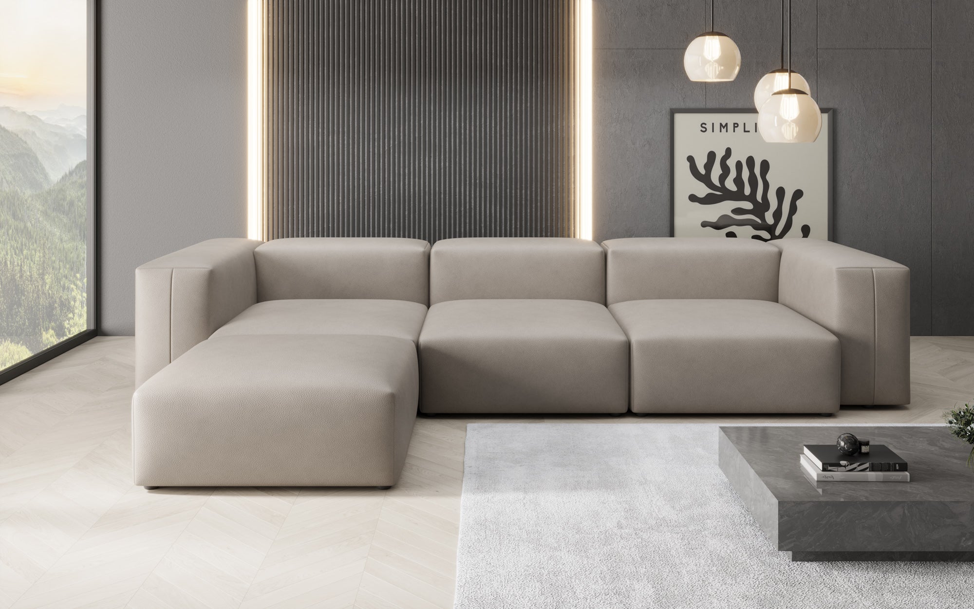 Designer L Sofa Snug in Echtleder