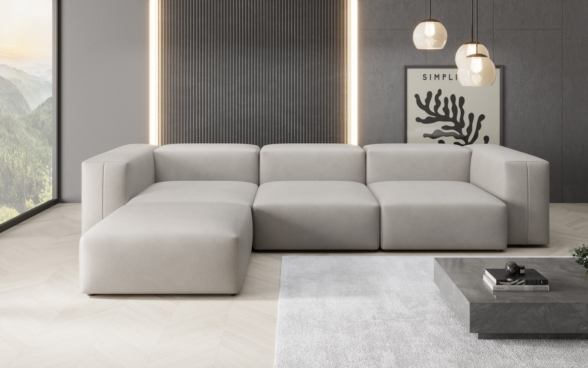 Designer L Sofa Snug in Echtleder