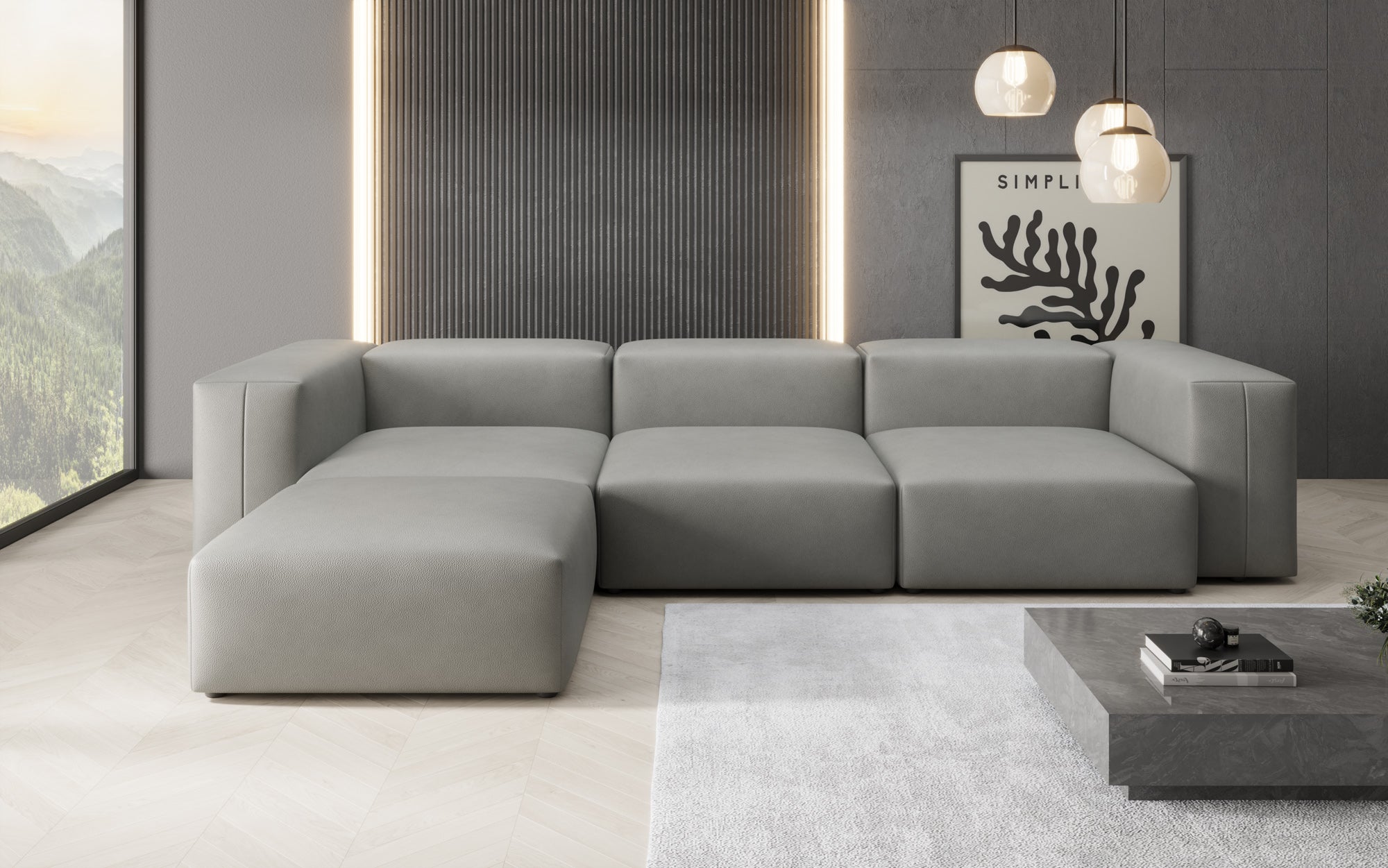 Designer L Sofa Snug in Echtleder