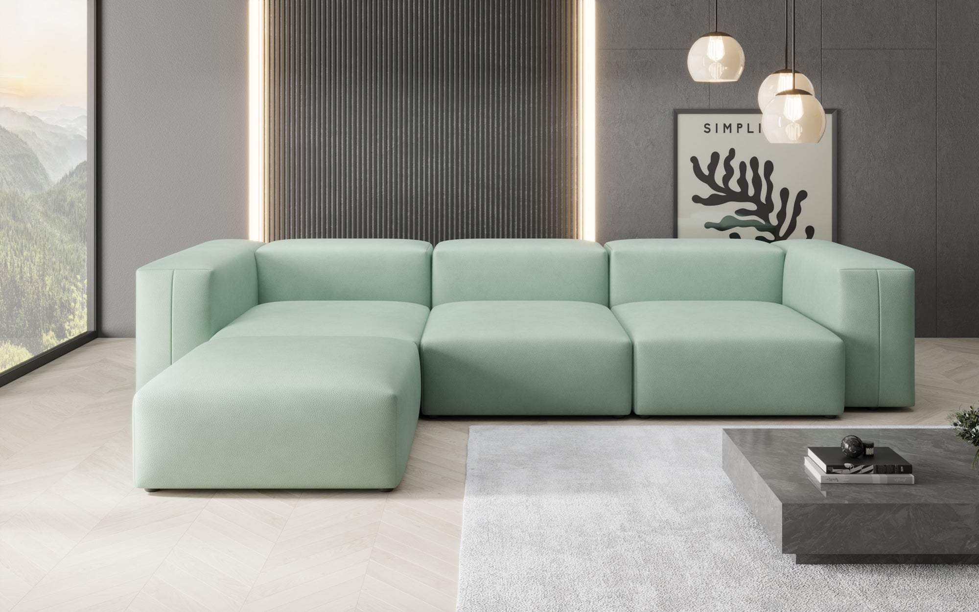 Designer L Sofa Snug in Echtleder