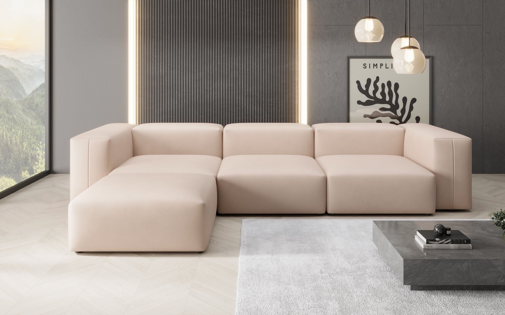 Designer L Sofa Snug in Echtleder
