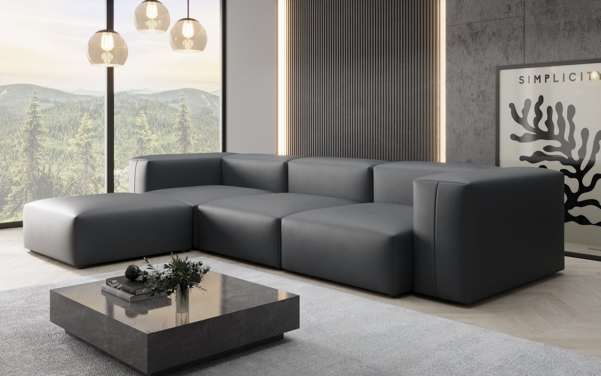 Designer L Sofa Snug in Echtleder