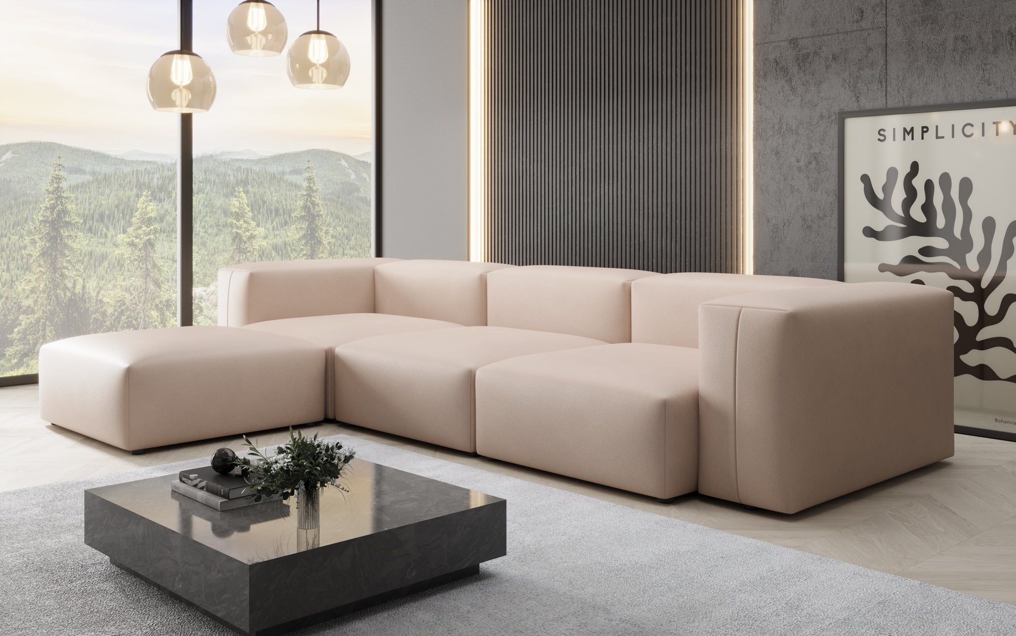 Designer L Sofa Snug in Echtleder