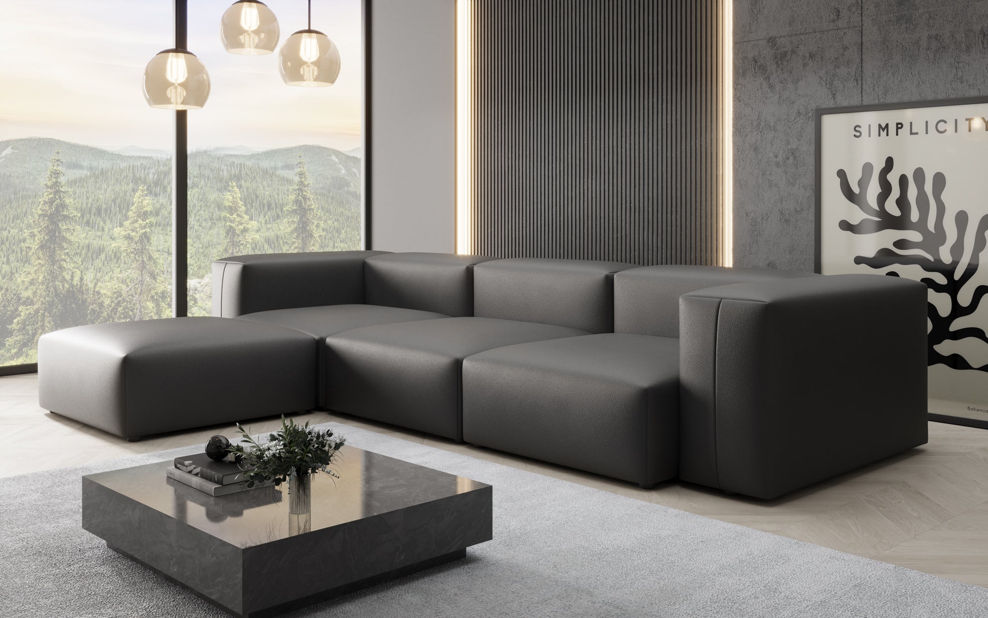 Designer L Sofa Snug in Echtleder