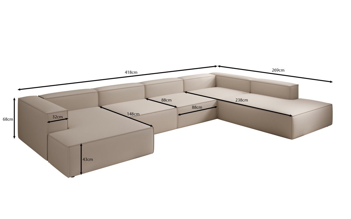 Designer Sofa Lesley U XXL in Stoff