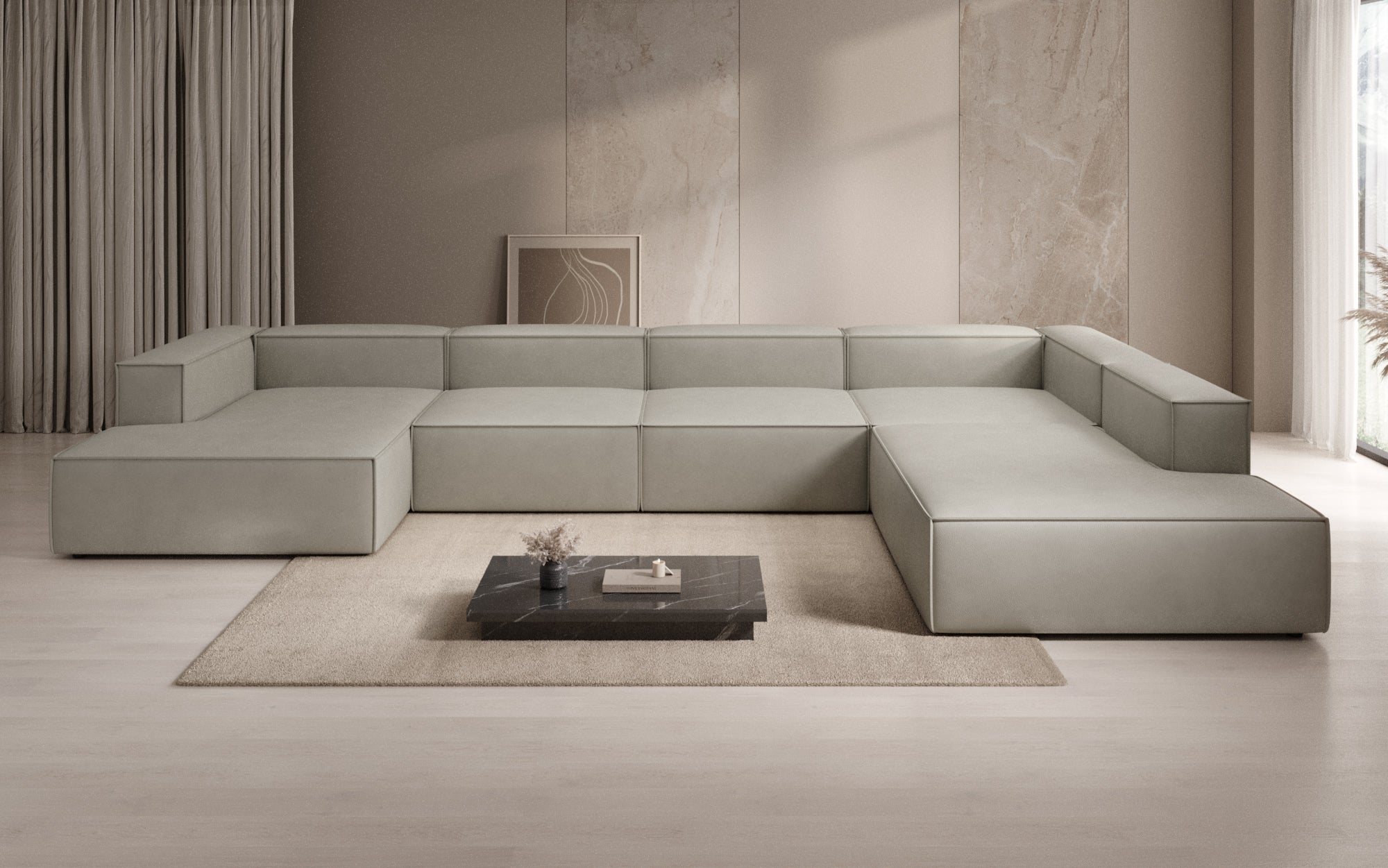 Designer Sofa Lesley U XXL in Echtleder