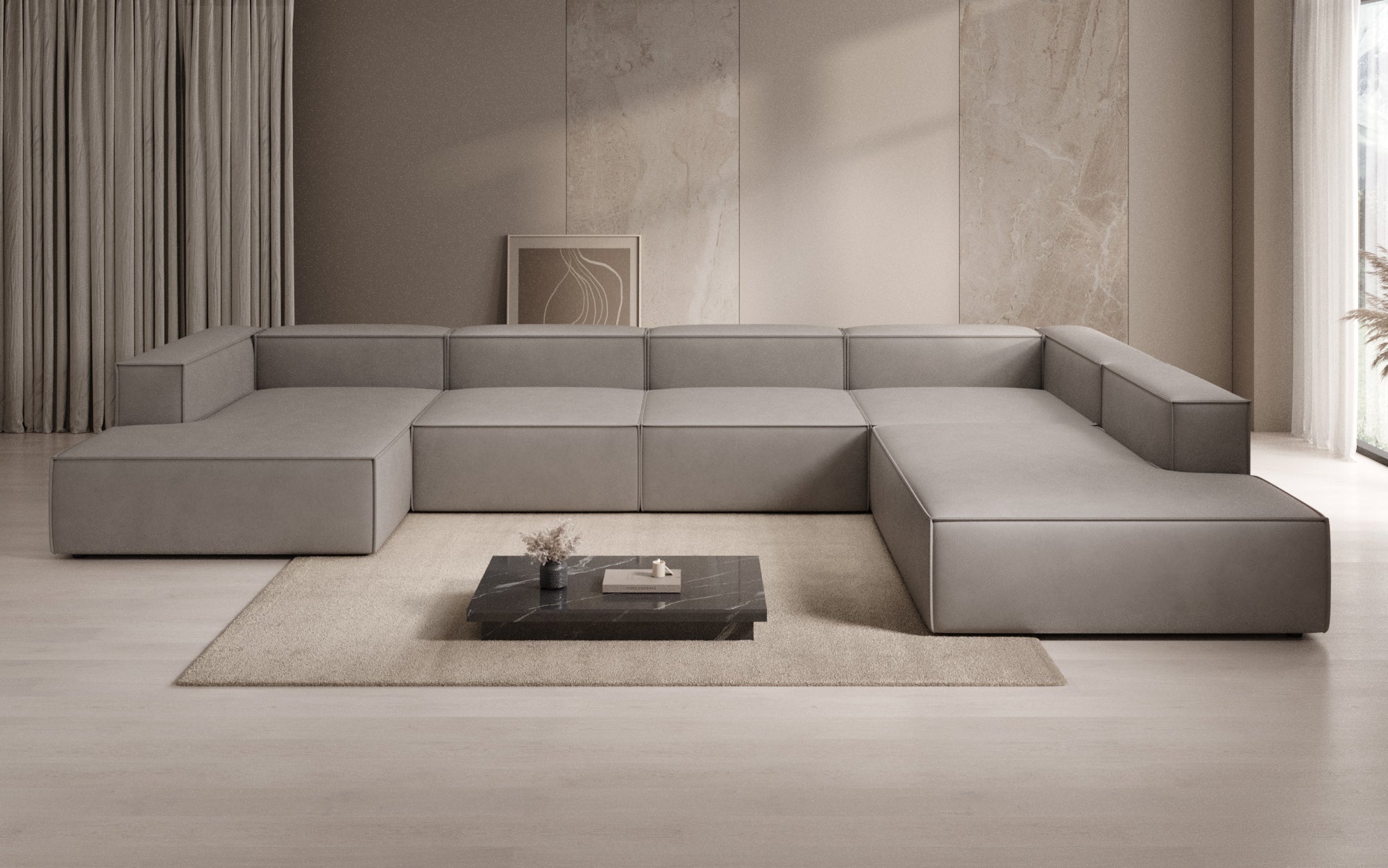Designer Sofa Lesley U XXL in Echtleder