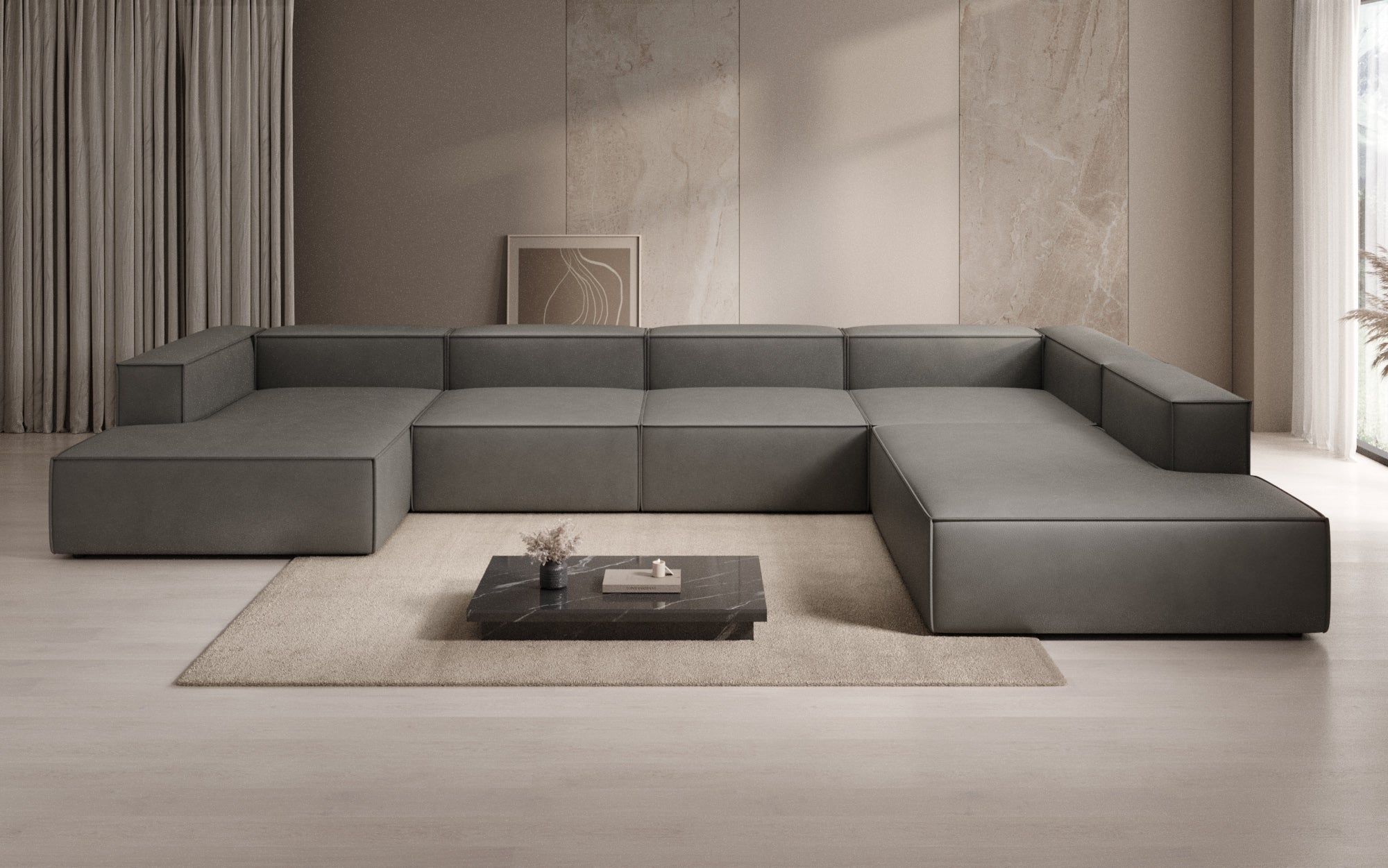 Designer Sofa Lesley U XXL in Echtleder