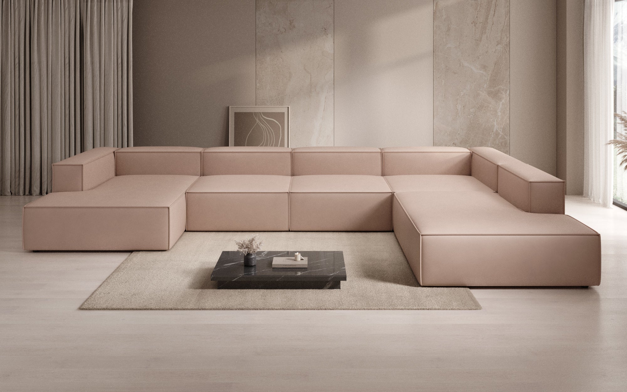 Designer Sofa Lesley U XXL in Echtleder