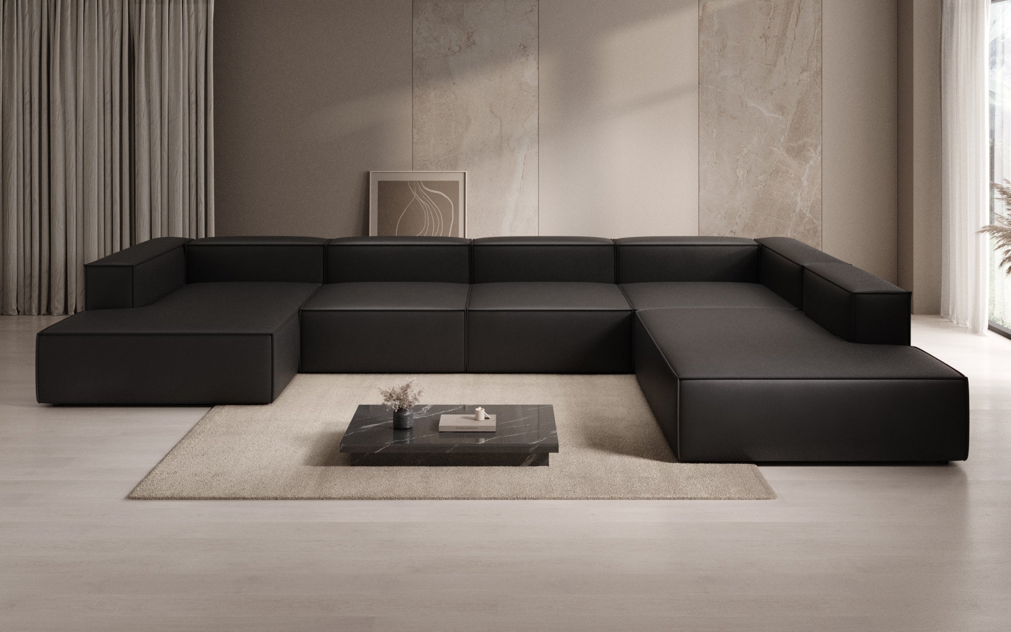 Designer Sofa Lesley U XXL in Echtleder