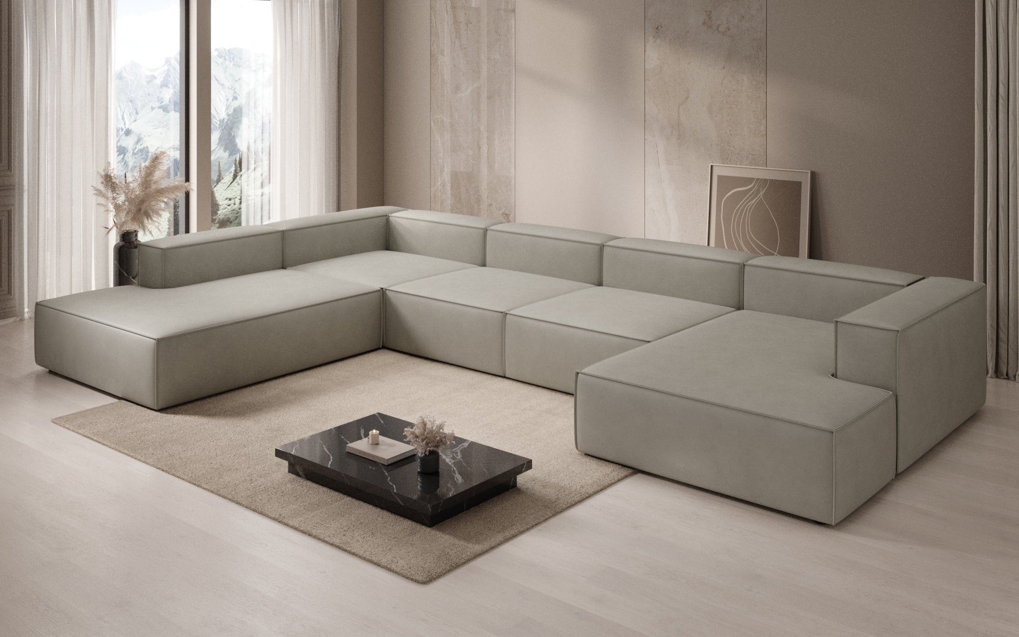 Designer Sofa Lesley U XXL in Echtleder