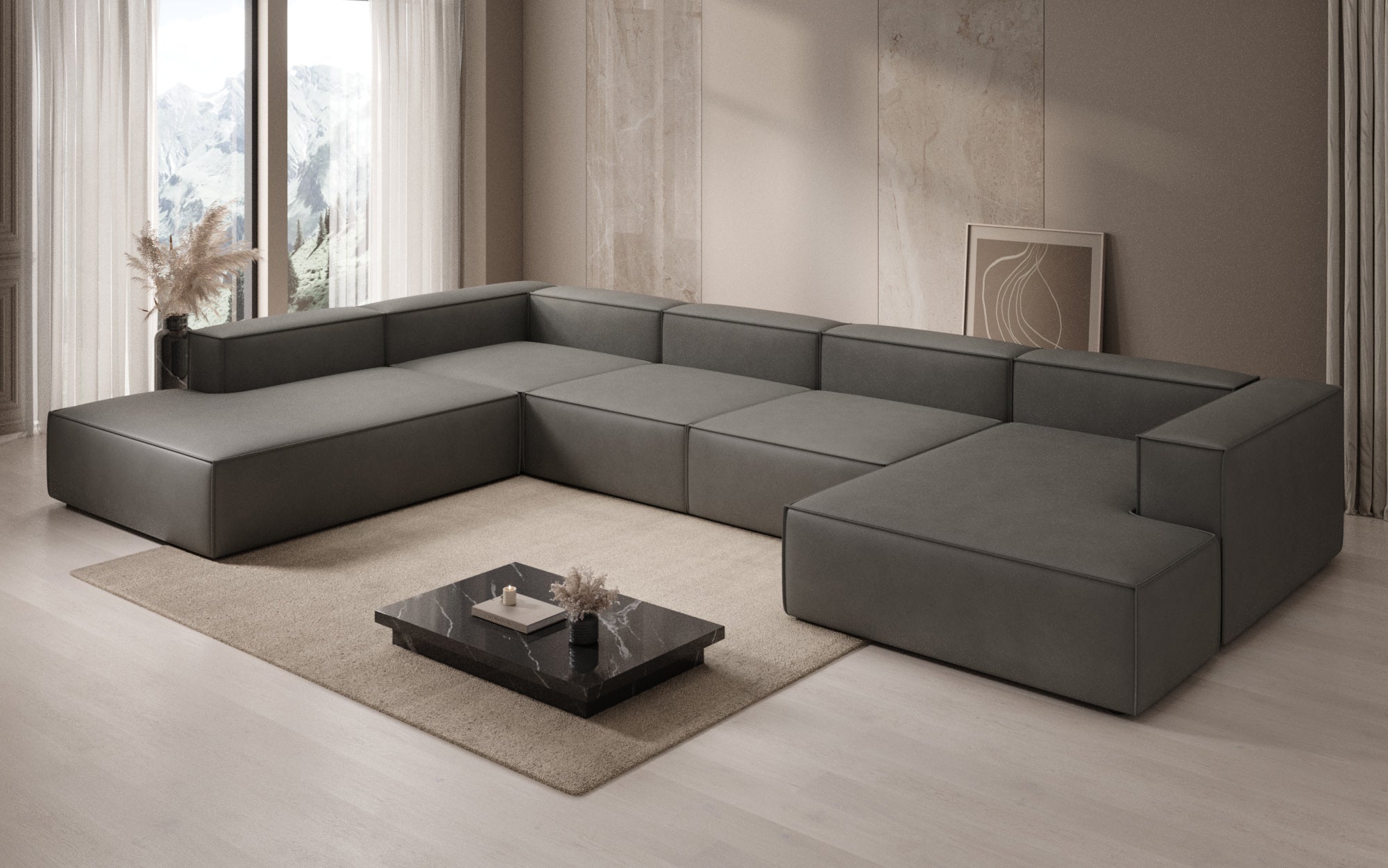 Designer Sofa Lesley U XXL in Echtleder