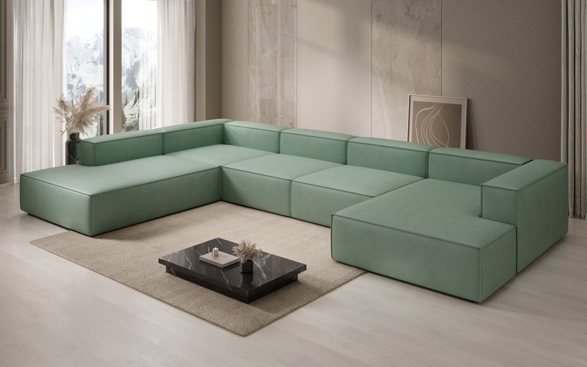 Designer Sofa Lesley U XXL in Echtleder