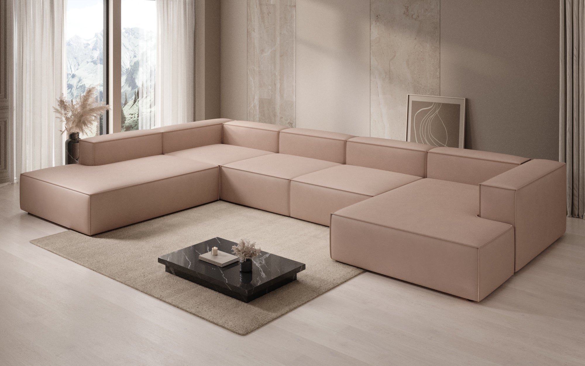 Designer Sofa Lesley U XXL in Echtleder