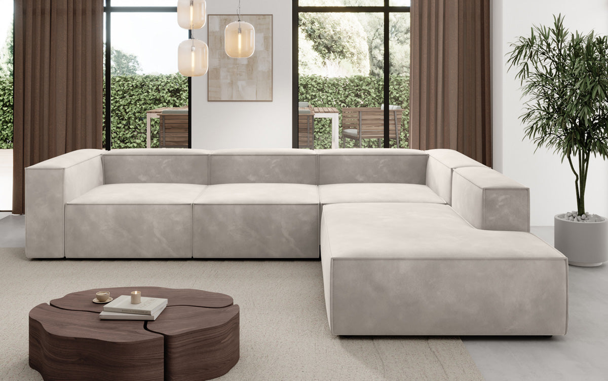 Designer Sofa Lesley L mit langer Ottomane in Samt