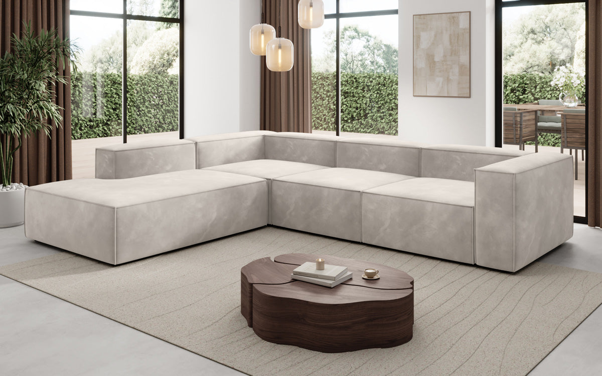Designer Sofa Lesley L mit langer Ottomane in Samt