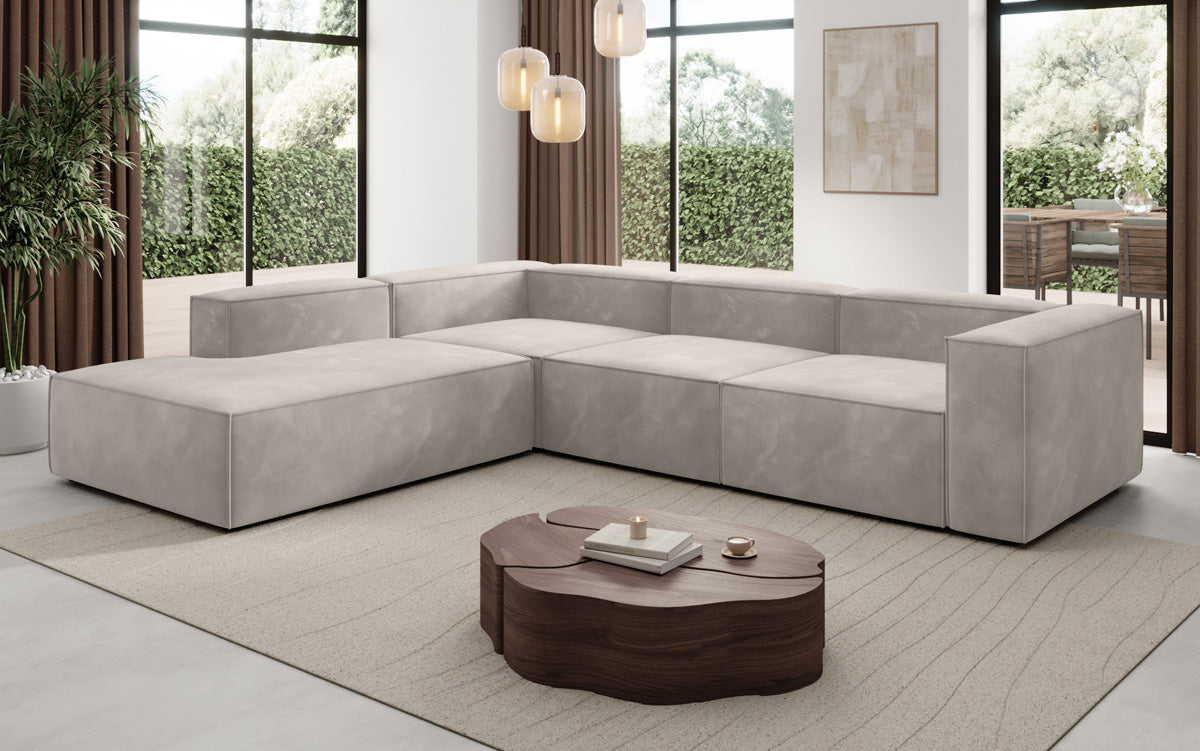 Designer Sofa Lesley L mit langer Ottomane in Samt