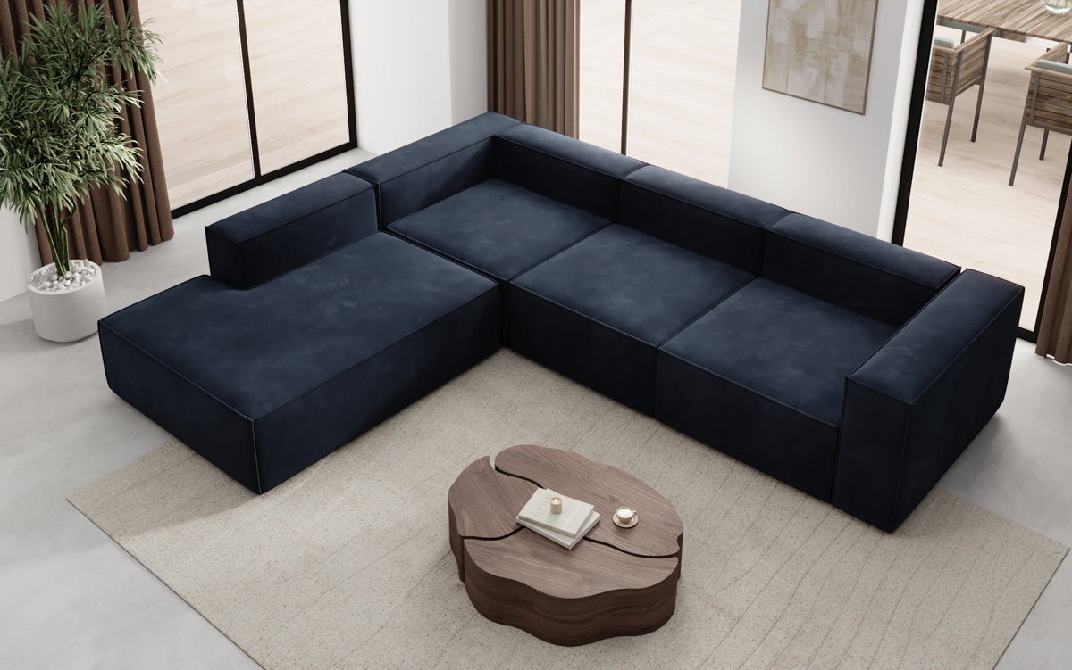 Designer Sofa Lesley L mit langer Ottomane in Samt