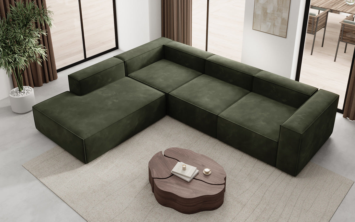 Designer Sofa Lesley L mit langer Ottomane in Samt