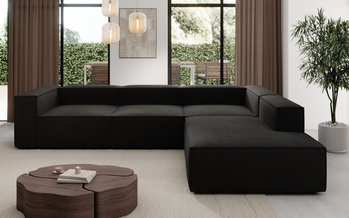 Designer Sofa Lesley L mit langer Ottomane in Bouclé