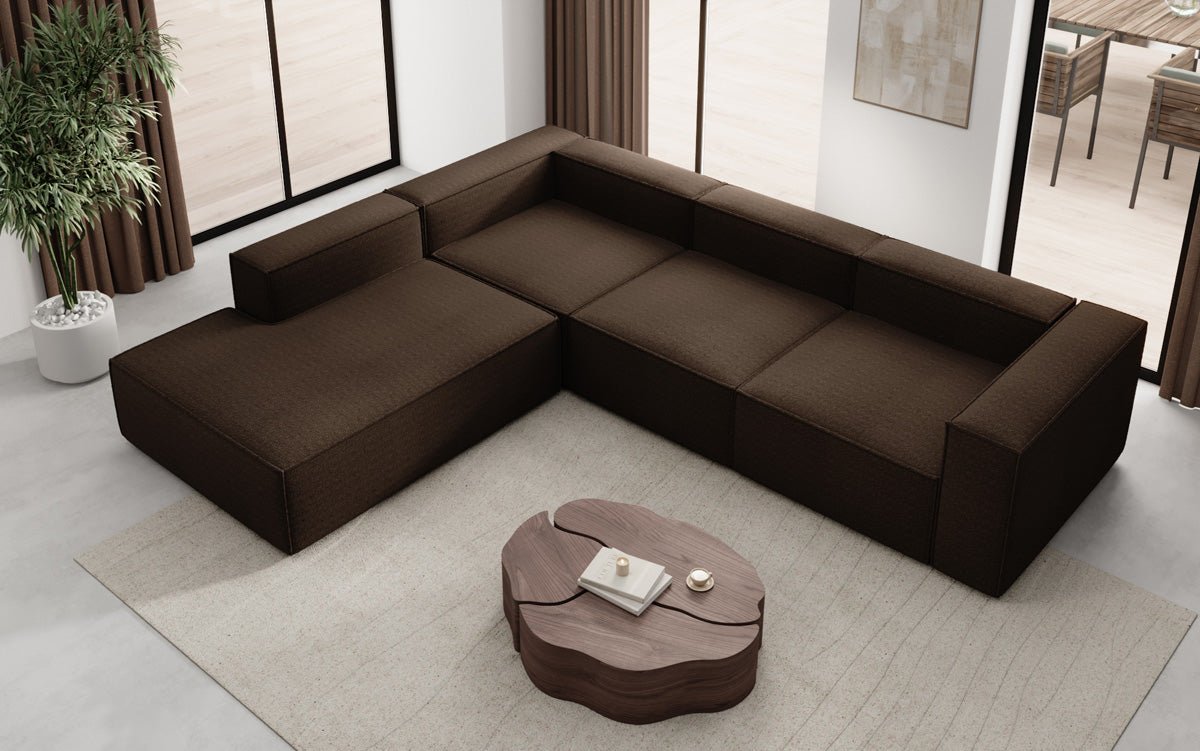 Designer Sofa Lesley L mit langer Ottomane in Bouclé