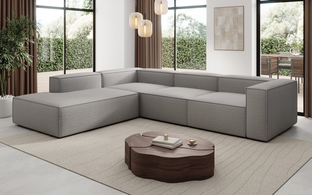 Designer Sofa Lesley L mit langer Ottomane in Bouclé