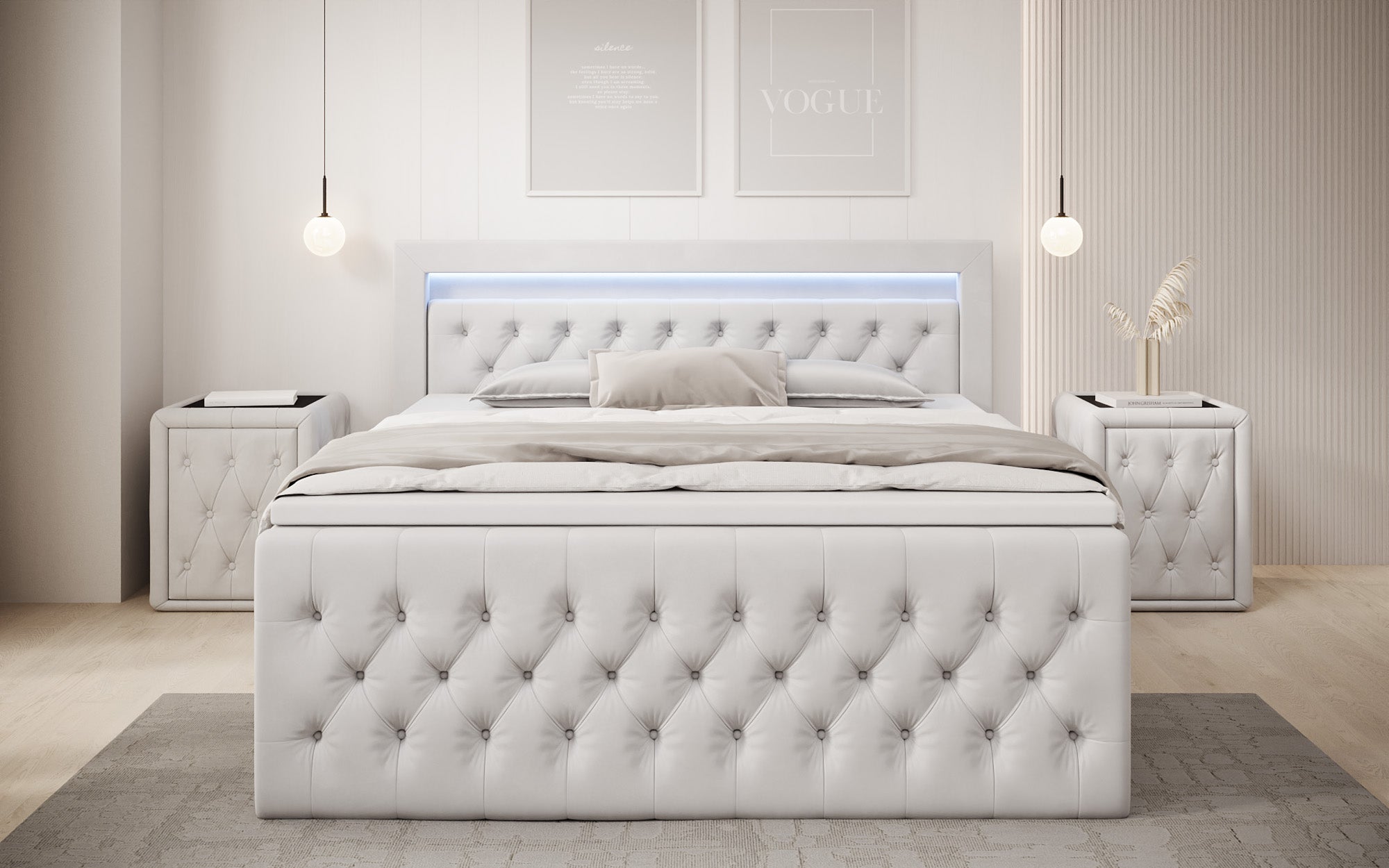 Boxspringbett Menzogna Samt mit LED und Stauraum (2 Schubladen)