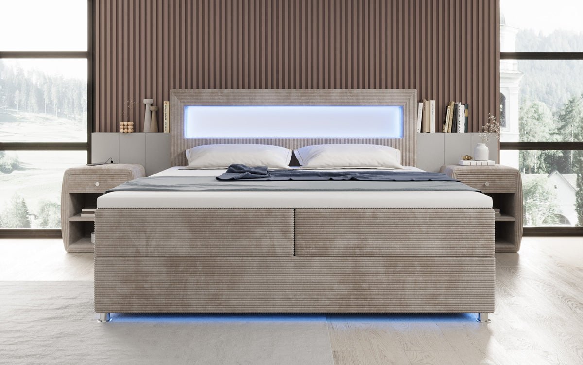 Boxspringbett Relax mit LED, Stauraum und USB/C in Cord