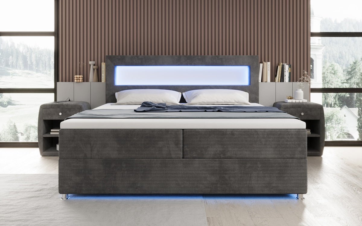 Boxspringbett Relax mit LED, Stauraum und USB/C in Cord