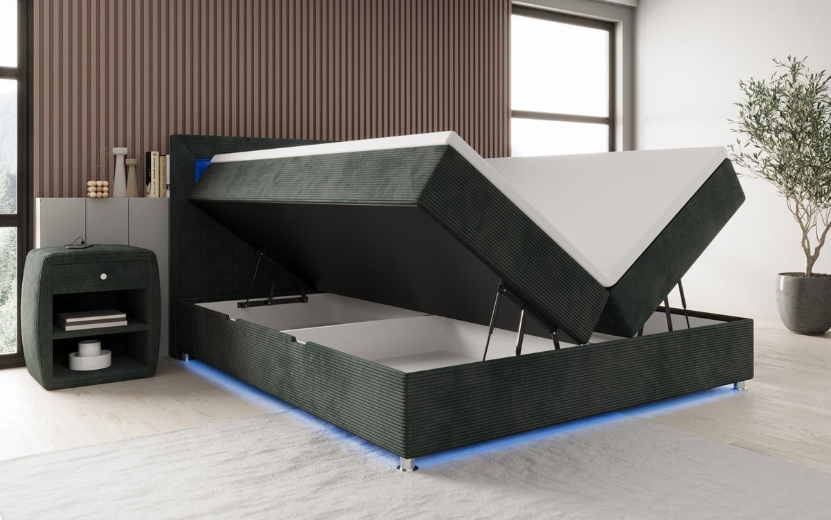 Boxspringbett Relax mit LED, Stauraum und USB/C in Cord
