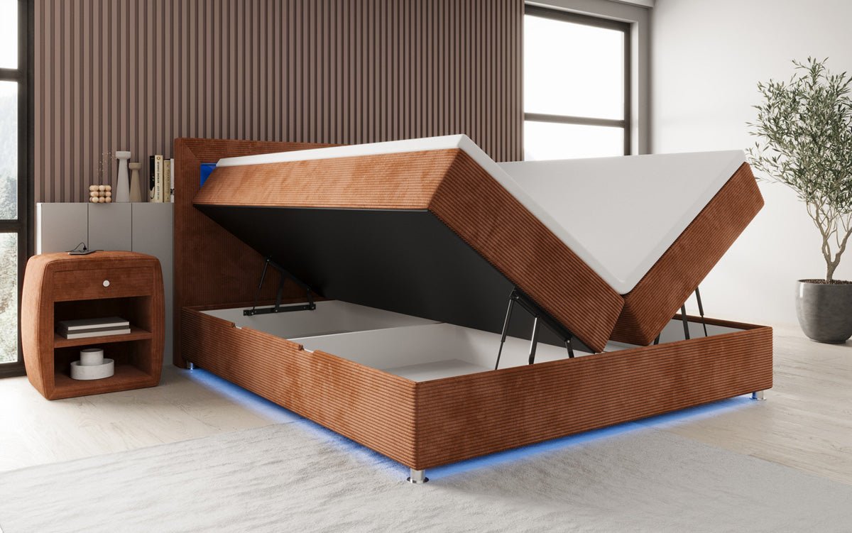 Boxspringbett Relax mit LED, Stauraum und USB/C in Cord