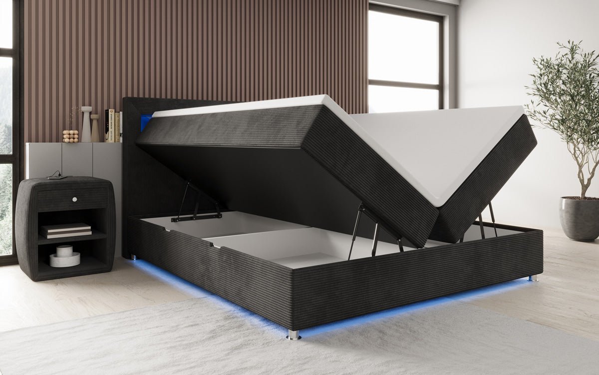 Boxspringbett Relax mit LED, Stauraum und USB/C in Cord