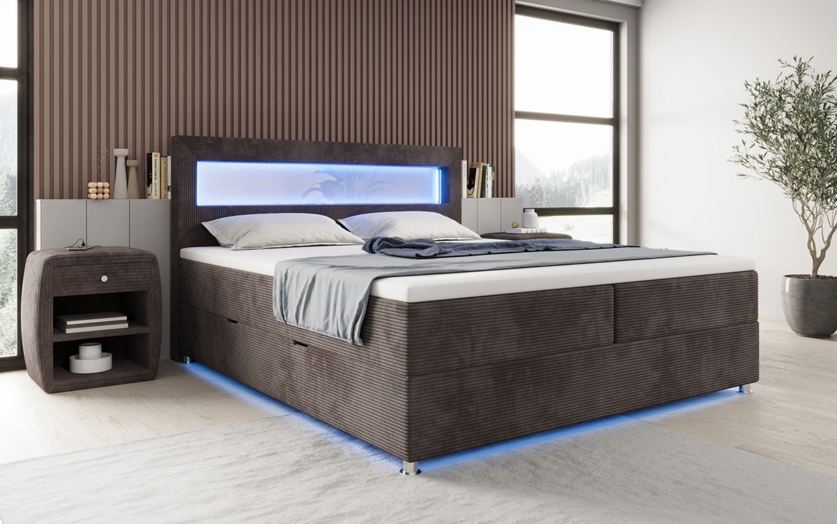 Boxspringbett Relax mit LED, Stauraum und USB/C in Cord