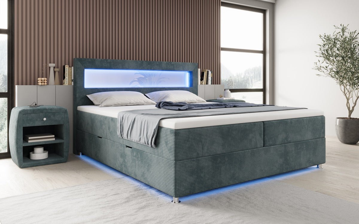 Boxspringbett Relax mit LED, Stauraum und USB/C in Cord