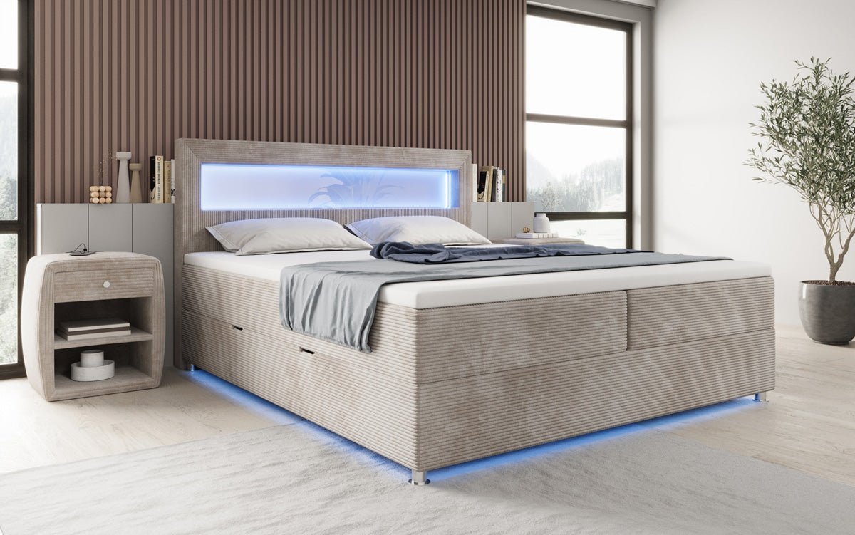 Boxspringbett Relax mit LED, Stauraum und USB/C in Cord