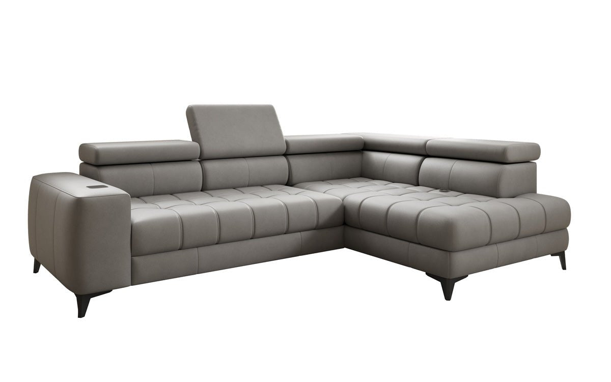Designer L Sofa Seluna mit elektrischer Schlaffunktion, Induktion und Stauraum in Echtleder
