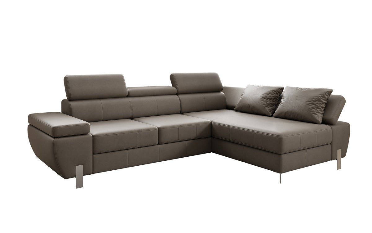 Designer L Sofa Calista mit Schlaffunktion und Stauraum in Echtleder