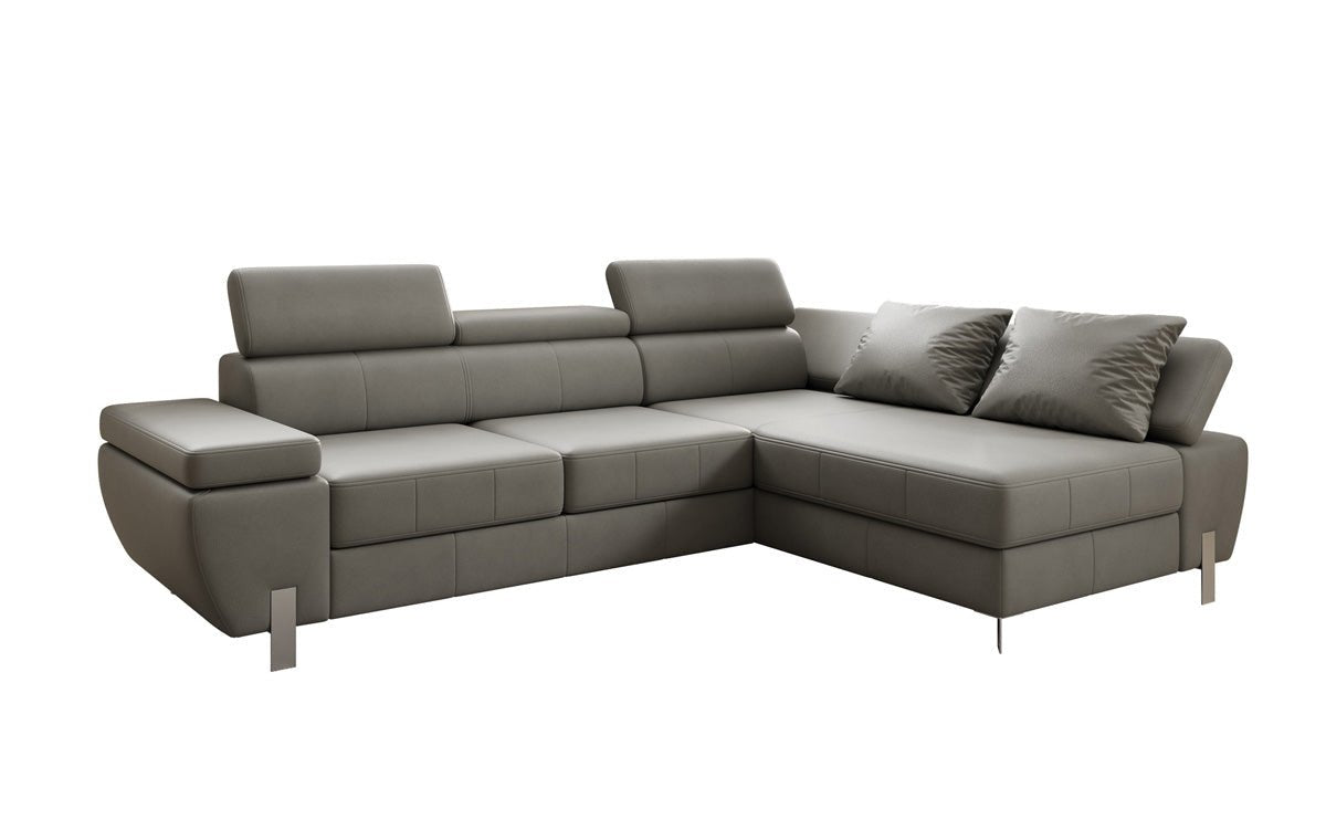 Designer L Sofa Calista mit Schlaffunktion und Stauraum in Echtleder