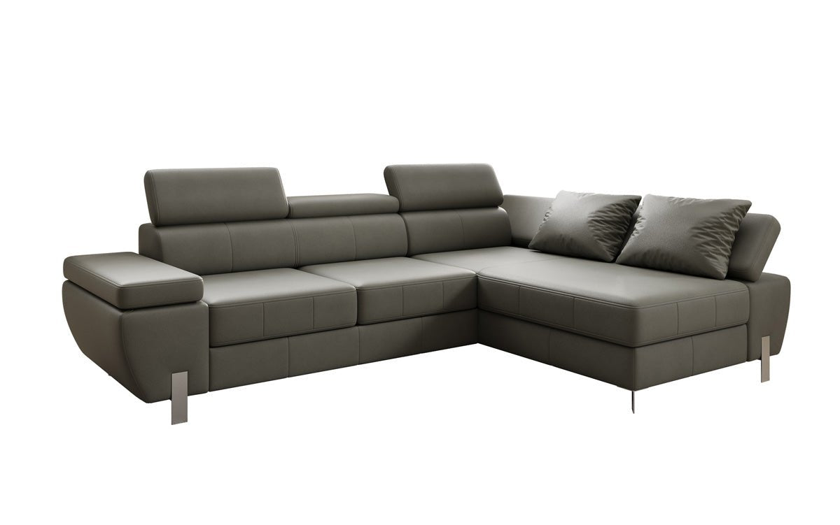Designer L Sofa Calista mit Schlaffunktion und Stauraum in Echtleder
