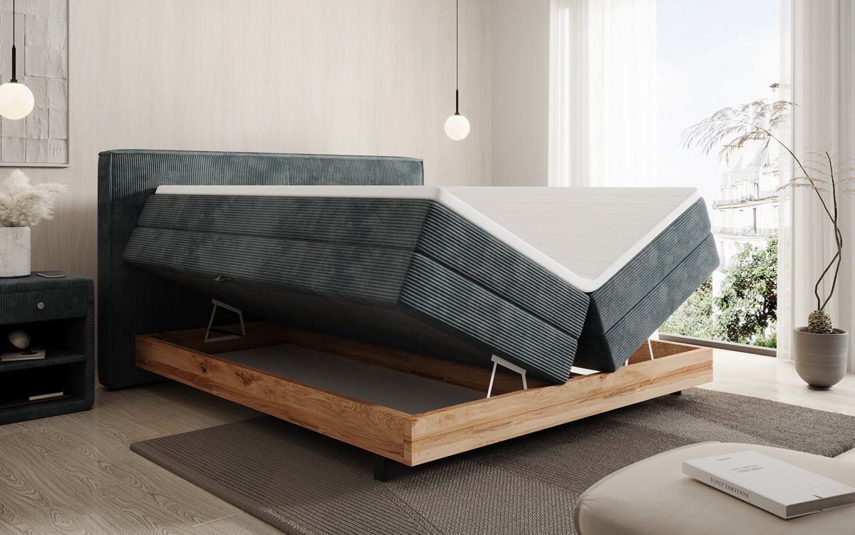 Holzbett/Boxspringbett Nero mit Stauraum in Cord