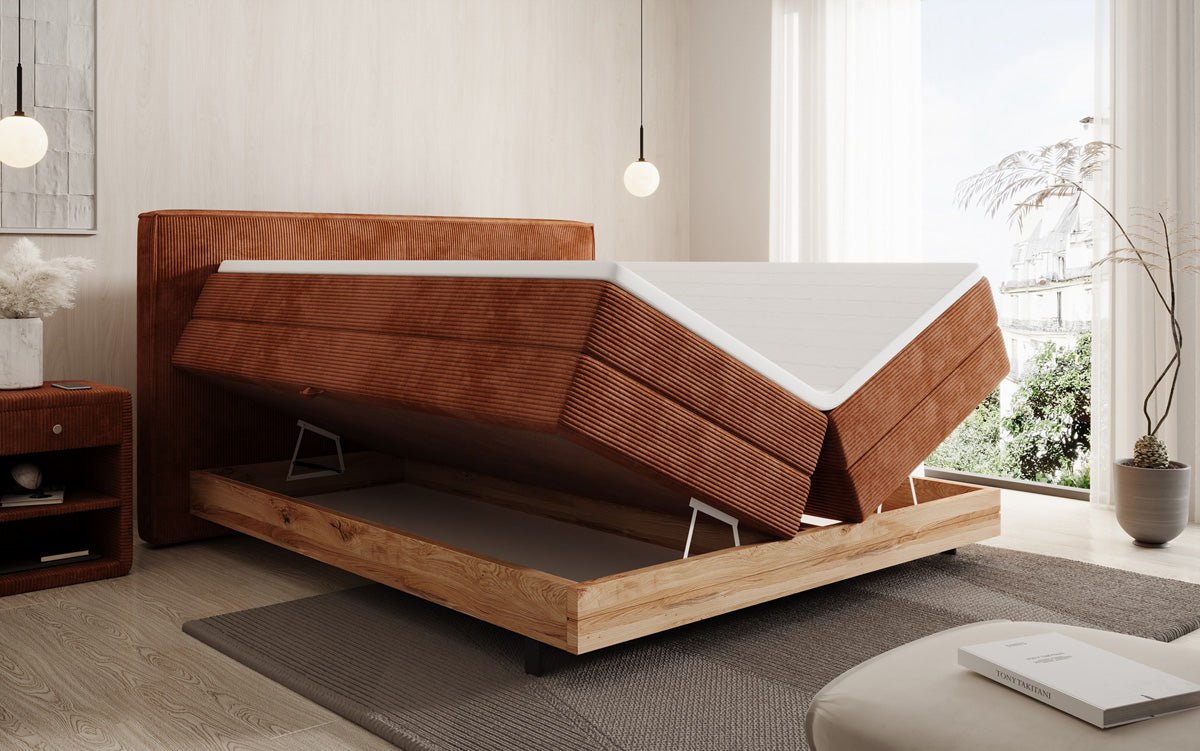 Holzbett/Boxspringbett Nero mit Stauraum in Cord