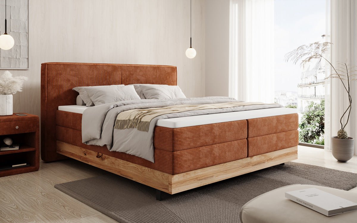 Holzbett/Boxspringbett Nero mit Stauraum in Cord