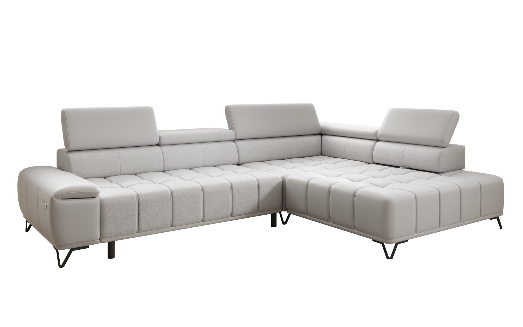Designer L Sofa Selora mit elektrischer Schlaffunktion und verstellbarerer Rückenlehne in Echtleder